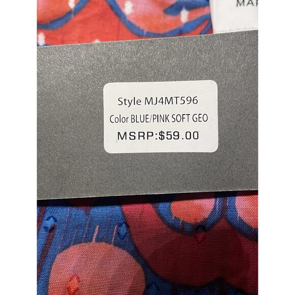 Marc New York Jeans Ruffle Flutter Sleeve Blouse Pink Blue Soft Geo Large L NWT - Picture 3 of 11